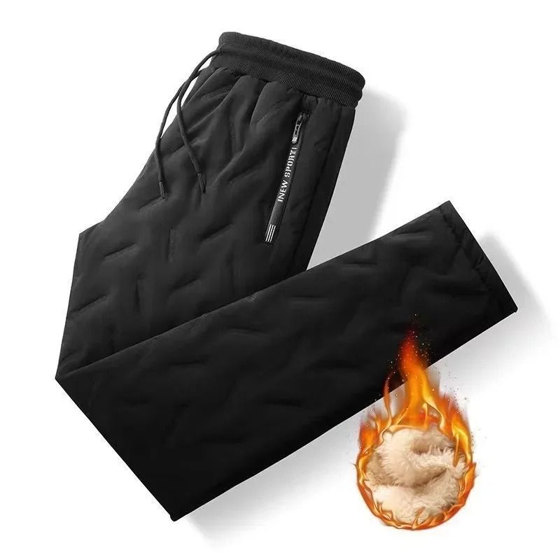 Mens Cotton Quilted Winter Fleece Lined Trousers Loose Fit Straight Leg
