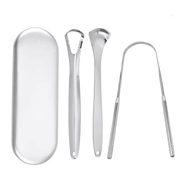 PureSteel Metal Tongue Scraper Cleaner Set