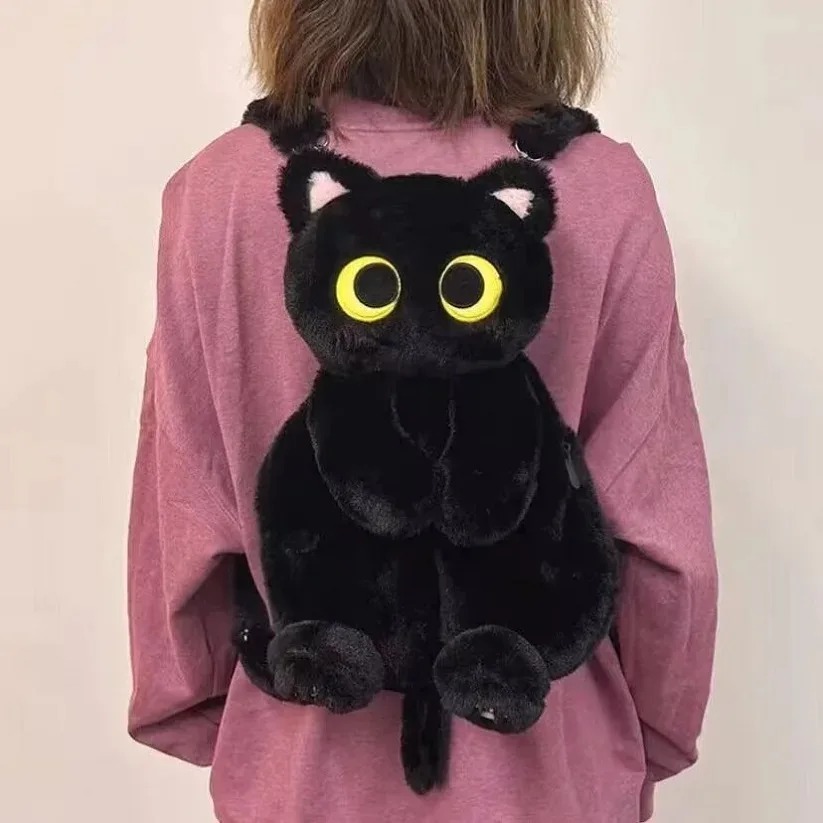 Kawaii Big Eyes Cat Plush Toy Backpack, Cute Large-Capacity Stuffed Animals Bag for Boys, Girls & Women