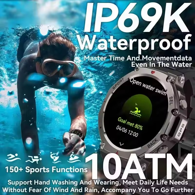 Military Smartwatch with Bluetooth & GPS, Waterproof Adventure Watch