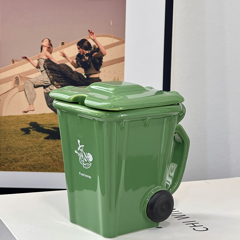 Creative Ceramic 3D Recycling Bin Mug, Trash Can Modeling Cup, Personality Funny Coffee Cup