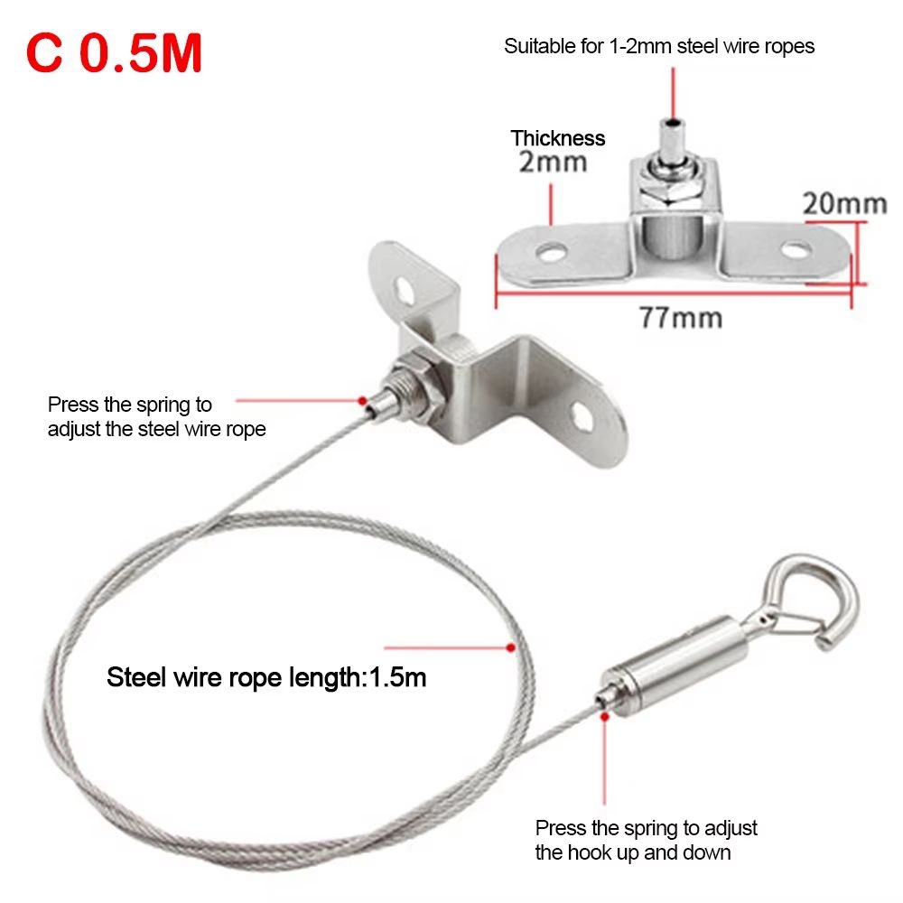 Adjustable Stainless Steel Suspension Wire Rope Lanyard Kit 1.6–6.6ft Retractable Locking Cable