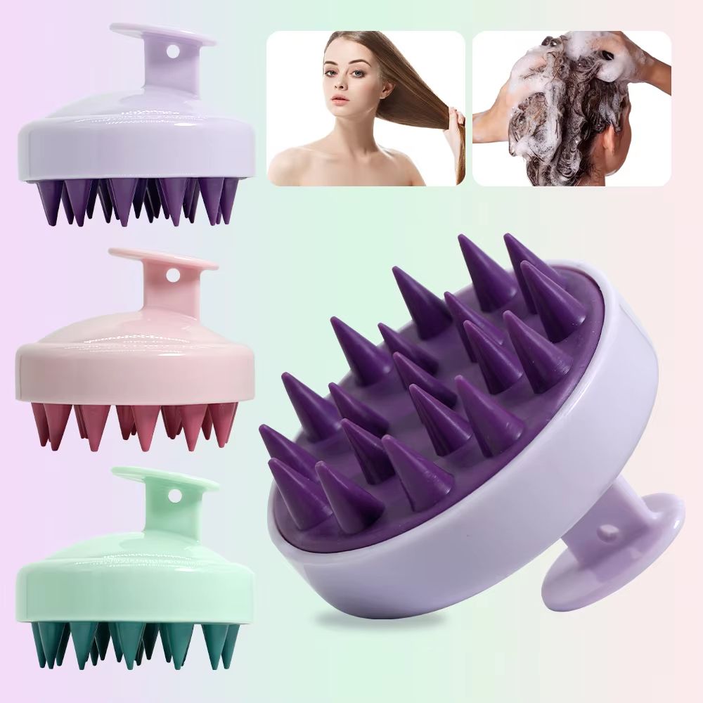 Silicone scalp massager shampoo brush with ergonomic handle for deep clean, exfoliation, and relaxing shower massage