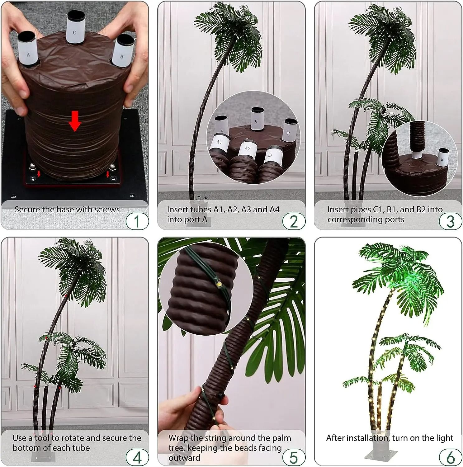 Solar Lighted Artificial Palm Tree for Outdoor Garden Yard and Tiki Bar Decor