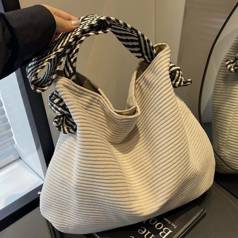Corduroy Velvet Handbag with Wide Strap Casual Women Shoulder Bag