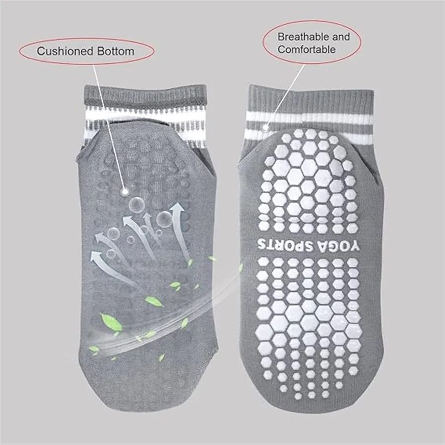 Grip Socks for Women Non Slip Pilates Yoga Socks with Double Stripes