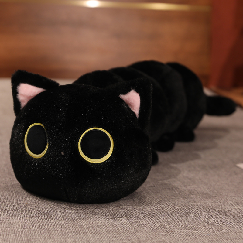 Kawaii Black Cat Plush Toys, Giant Cute Soft Cat Sleep Long Pillow Cushion, Plush Gift