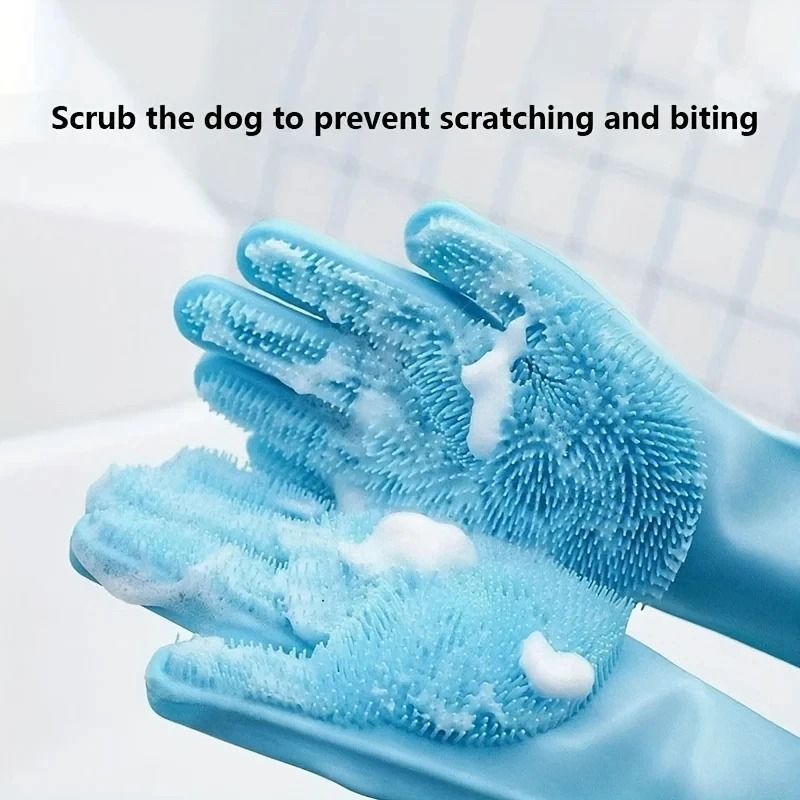 Pet Grooming Gloves Silicone Hair Removal Dog Bath Shampoo Scrubber Glove