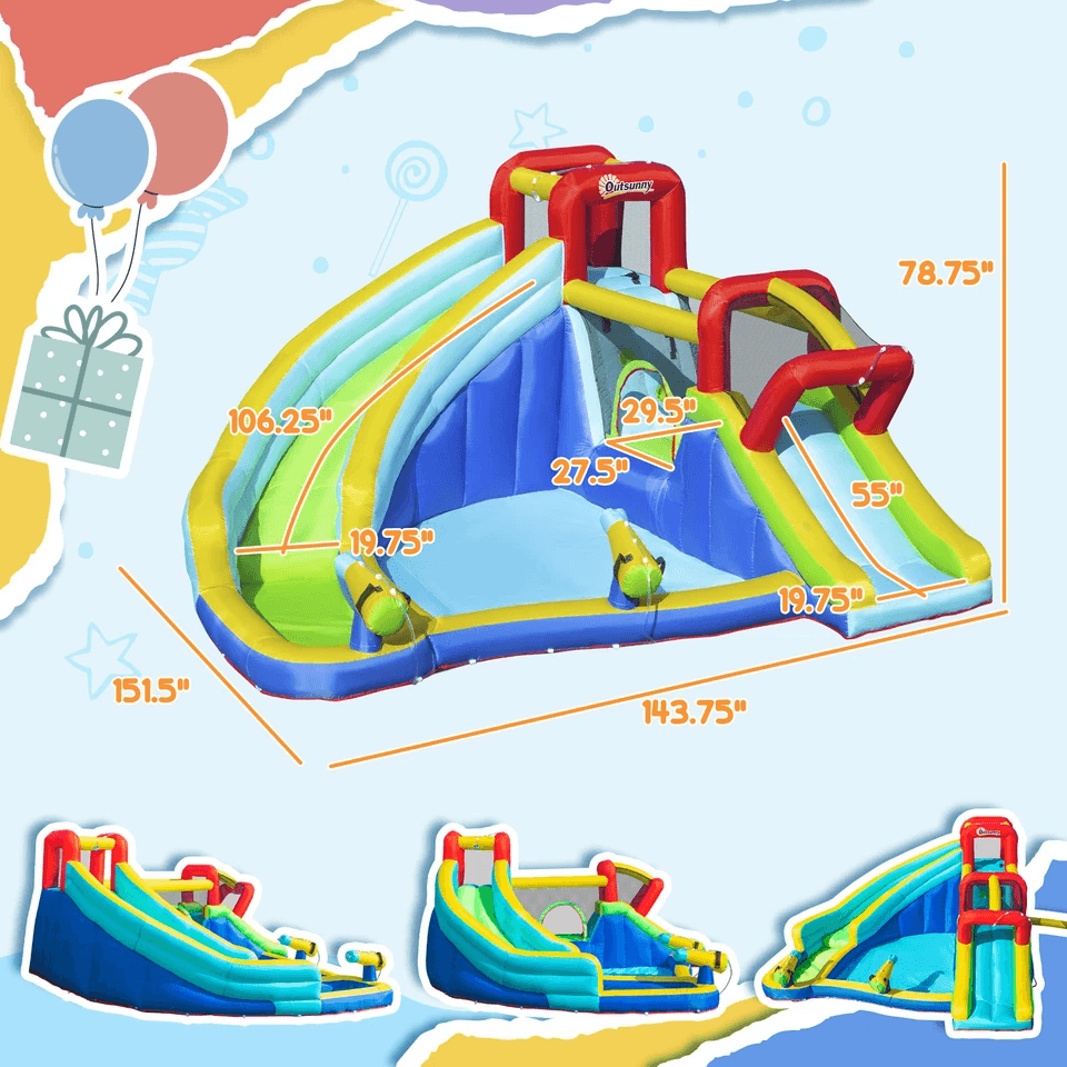 Ultimate Kids Inflatable Bounce House Slide Water Gun Pool Climbing Wall with Inflator, Outdoor Backyard Party Fun