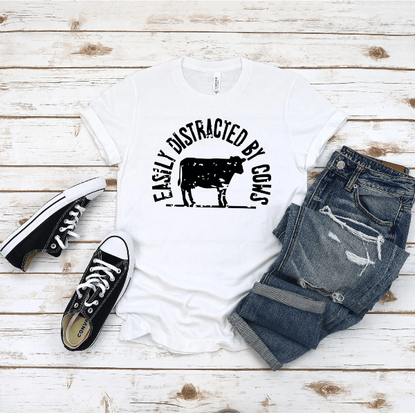 Easily Distracted By Cows Shirt Funny Cow Shirt Cute Farm Life Animal Lover Tee