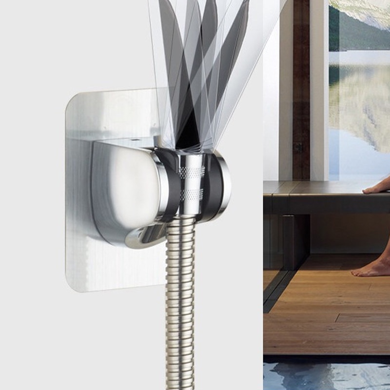 Adjustable Shower Head Holder No Drill Self Adhesive Wall Mounted Bracket