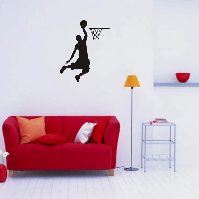 Cartoon Basketball Player Dunk Wall Sticker, Removable PVC Vinyl Living Room Wall Decor Decals for Home Decorative