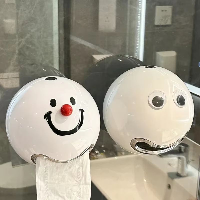 Smiling Face Waterproof Toilet Paper Holder – No-Drill Wall Mount