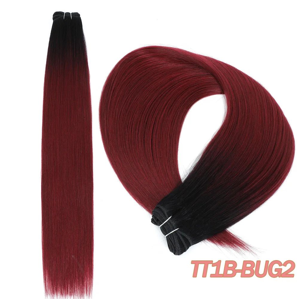 32-Inch Ombre Straight Synthetic Hair Bundles, 200g Heat-Style Weft Extensions (Highlights & Grey Options)