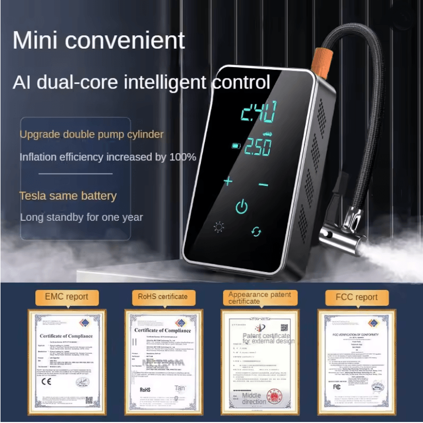 Wireless Touch Screen Tire Inflator Portable 150PSI Air Pump