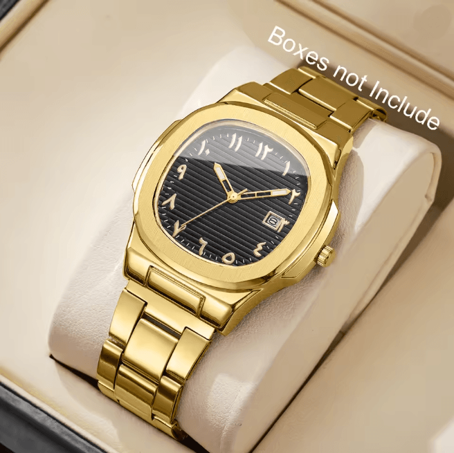 Luxury Square Dial Mens Quartz Watch Stainless Steel Business Style