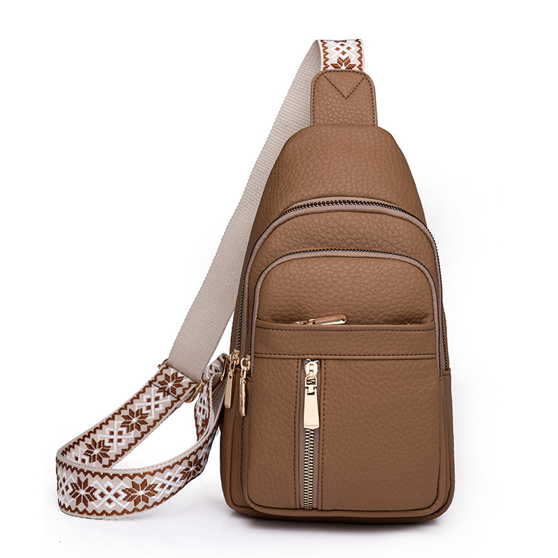 Fashionable Retro Womens Bag PU Leather Crossbody Chest Bag with Zipper