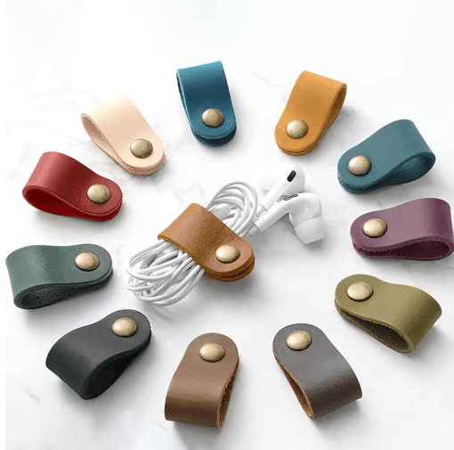 PU Leather Cable Organizer Straps – Reusable Cord Management Ties for Home, Office & Travel