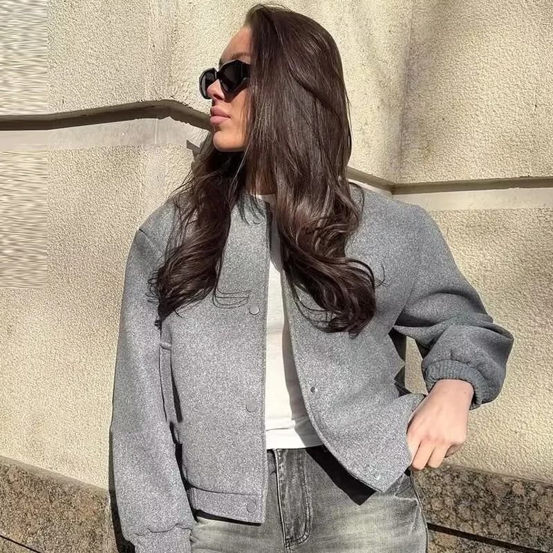 Soft Tweed Crop Bomber Jacket