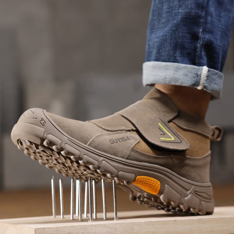 Wear-resistant Men Cow Suede Safety Shoes, Anti-smash, Anti Puncture Welding Shoes, Industrial Work Footwear