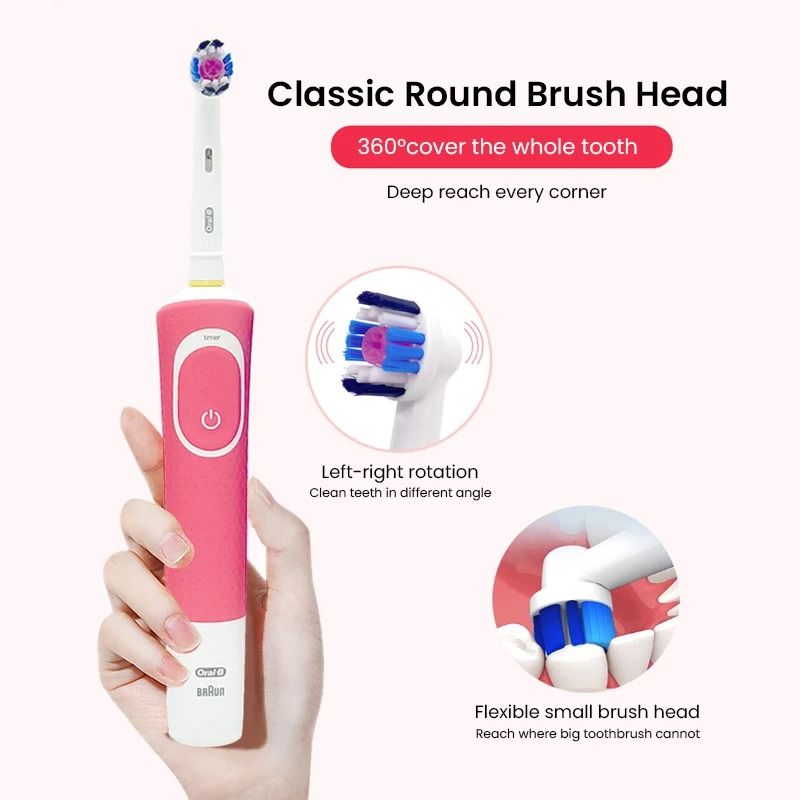 Oral B D100 Electric Toothbrush with Timer Waterproof Rechargeable Teeth Cleaning Brush