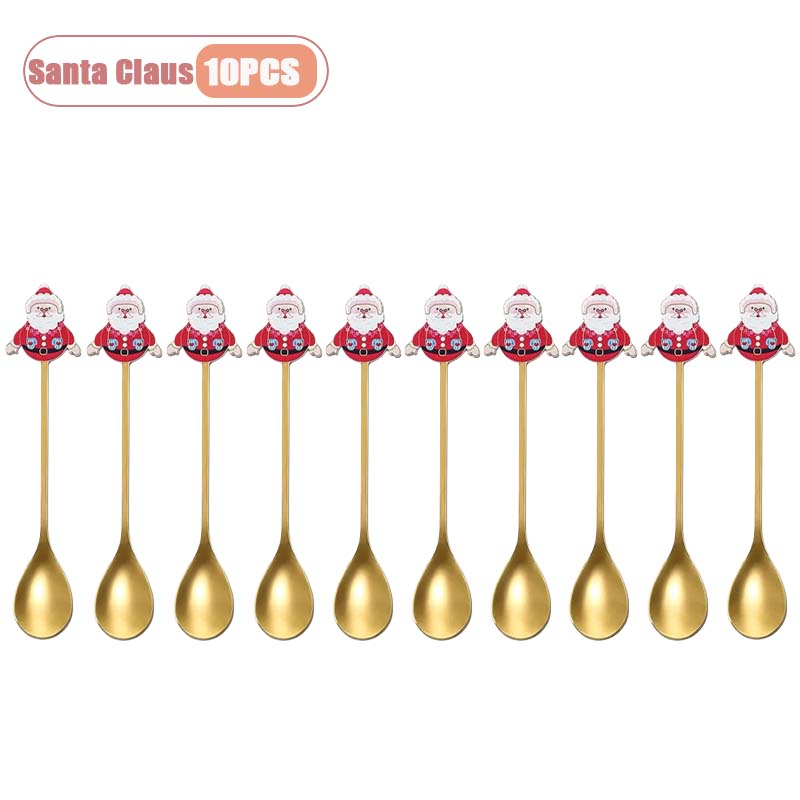 Stainless Steel Christmas Spoon Set, Coffee Spoon, Dessert Spoon, Santa Claus Tableware, Kitchen Utensils, Holiday Gift