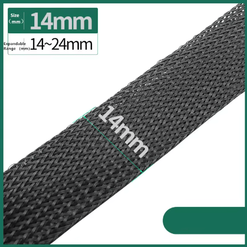 Black PET Braided Cable Sleeving Expandable Wire Protection Sleeve 4 to 25mm 1 yo 50m