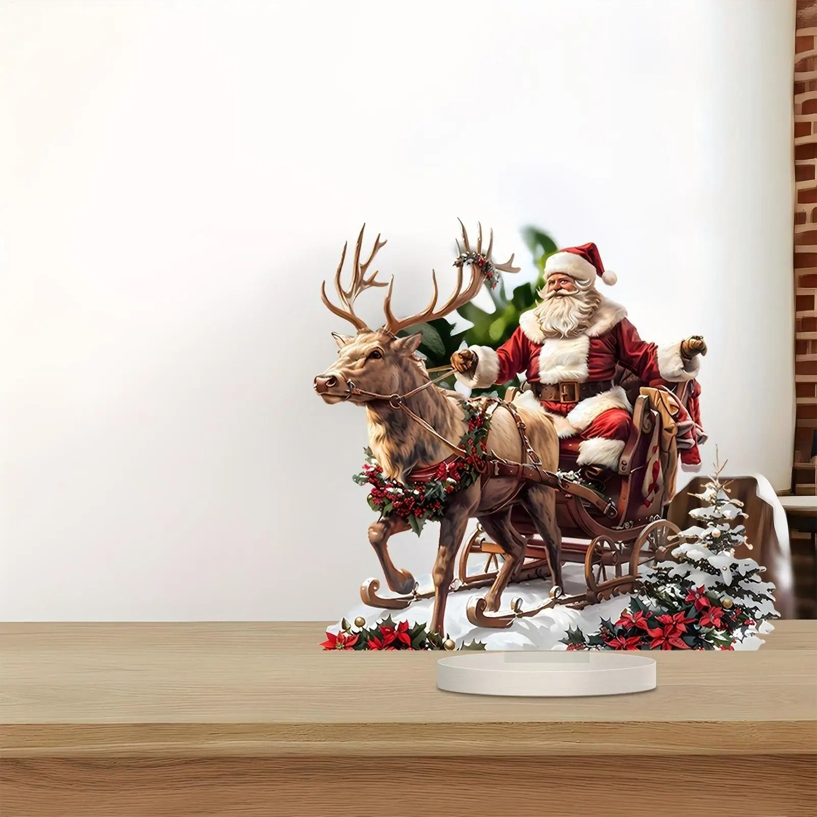 Santa Sleigh and Reindeer Christmas Figurine