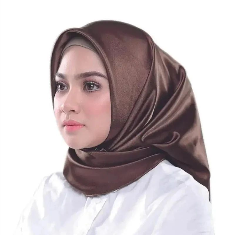35.4in Elegant Satin Silk Square Hijab Scarf – Solid Color Muslim Headscarf & Turban Wrap