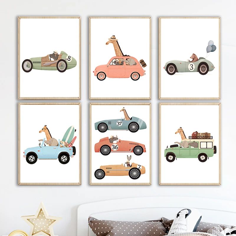 Safari Animals Nursery Wall Art Cute Elephant Giraffe Canvas Print