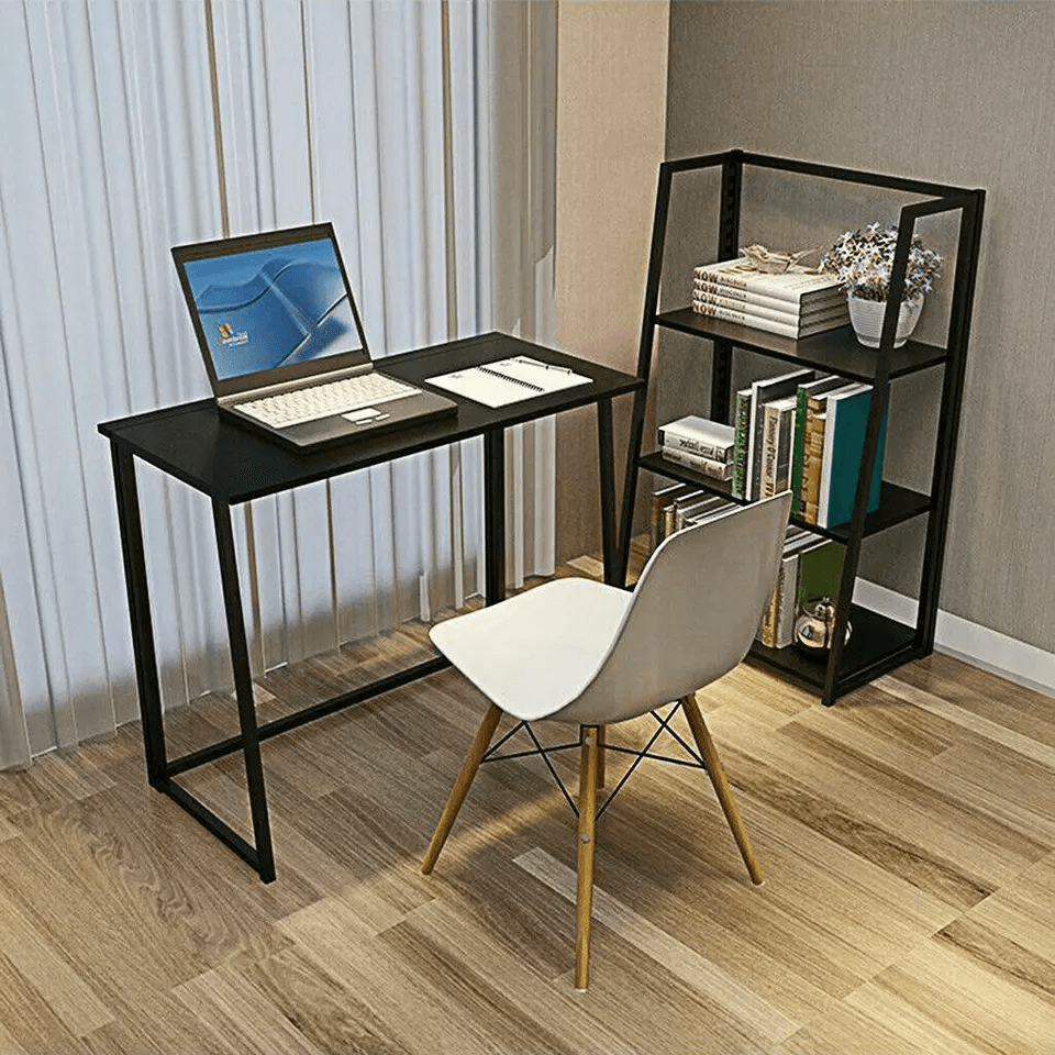 Compact Folding Desk, Black Study Table for Home Office & Laptop Use