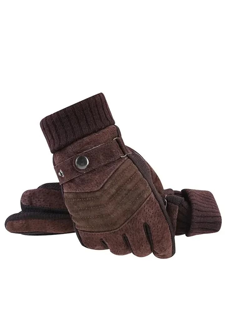 Mens Thermal Winter Leather Gloves – Windproof Motorcycle & Cycling Touch Screen Gloves