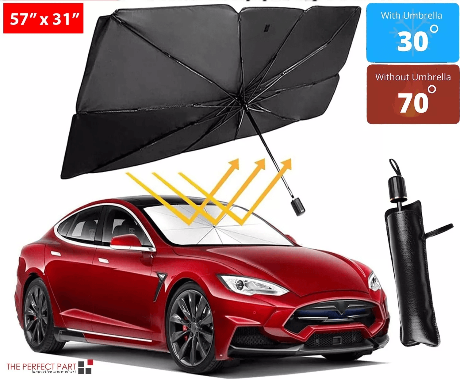 Car Windshield Sun Shade Foldable Umbrella Front Window Cover Visor, UV & Heat Protection for SUV, Truck, Sedan