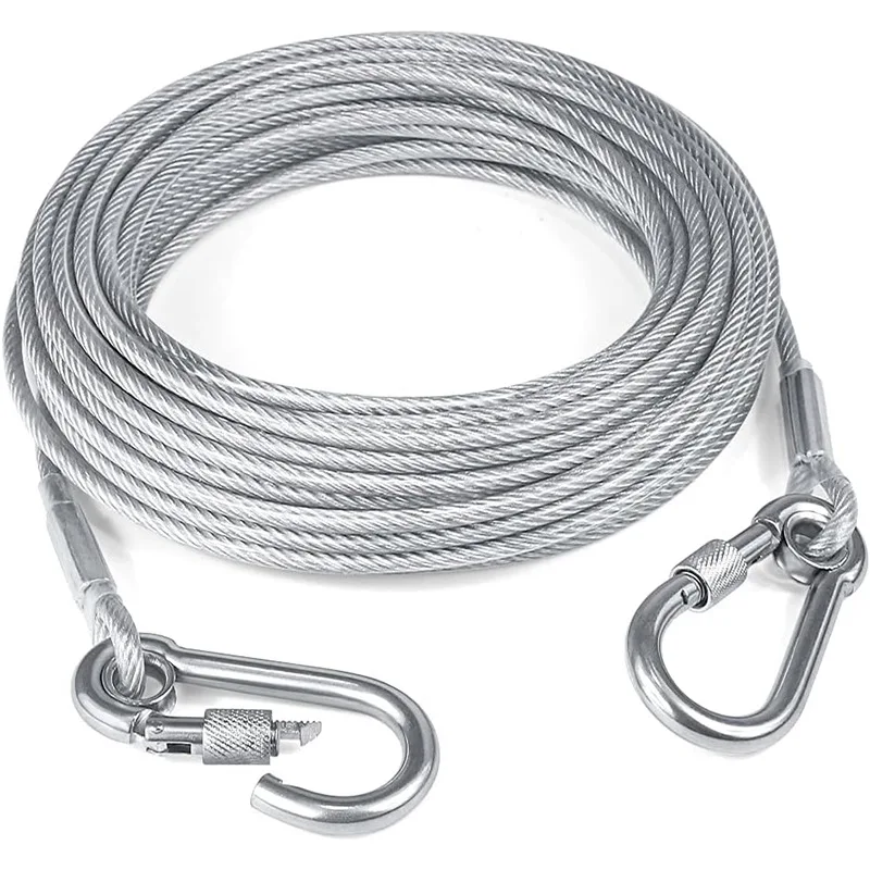 Double-Headed Dog Tie Out Cable Leash Heavy Duty Anti-Rust Steel Wire Training Collar for Outdoor Use