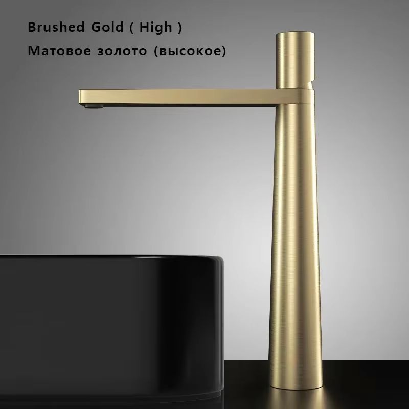 Brushed Gold Bathroom Sink Faucet – Modern Brass Basin Mixer with Single Handle