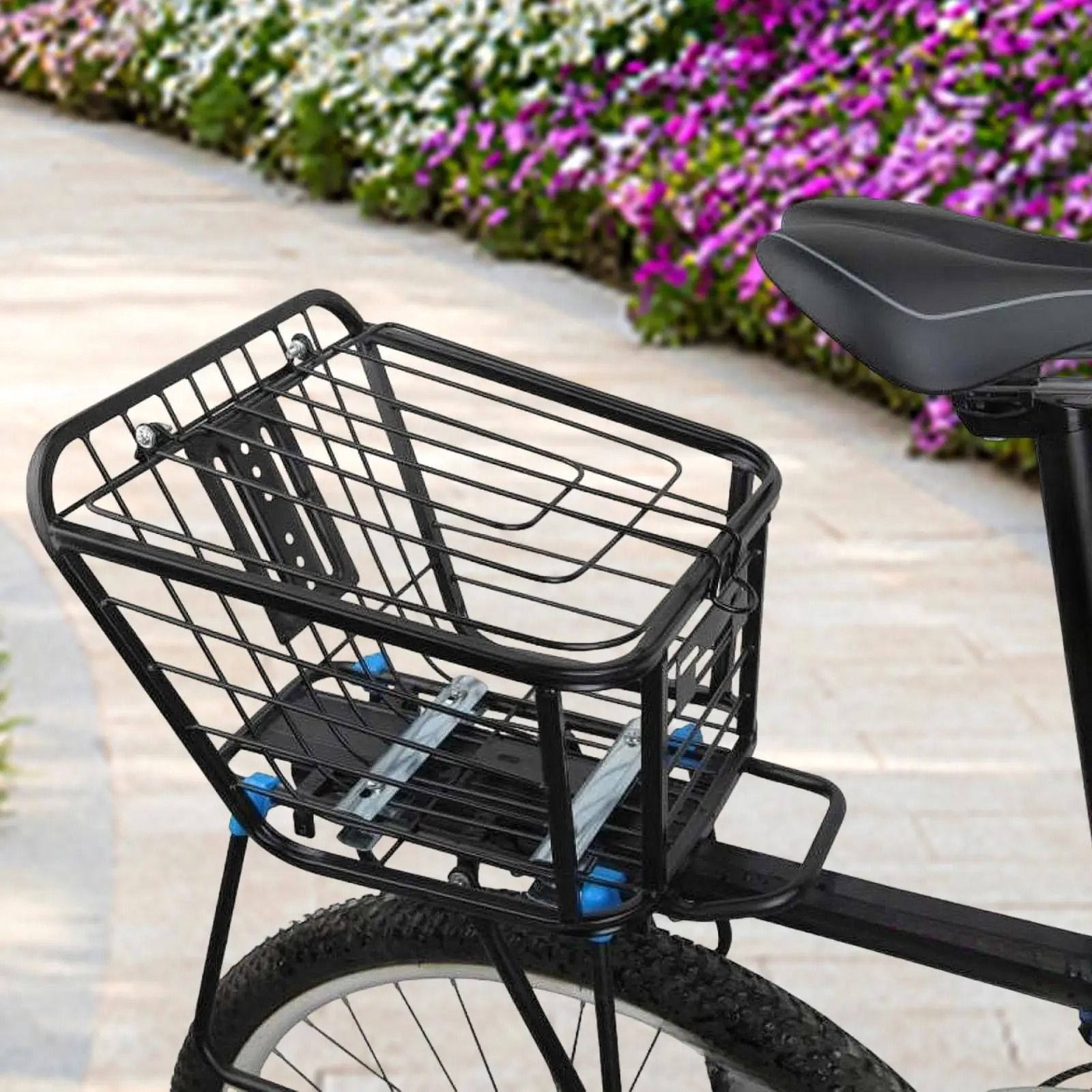 Large Bike Rear Basket with Lid Metal Pannier for Electric and City Bikes