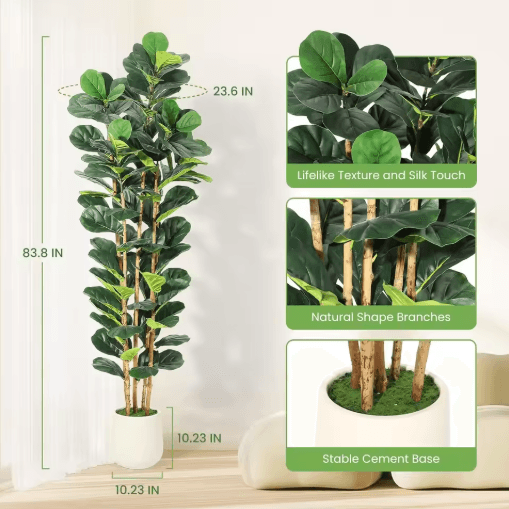 Artificial Fiddle Leaf Fig Tree with Pot Tall Faux Indoor Plant for Home Decor 5–7 FT