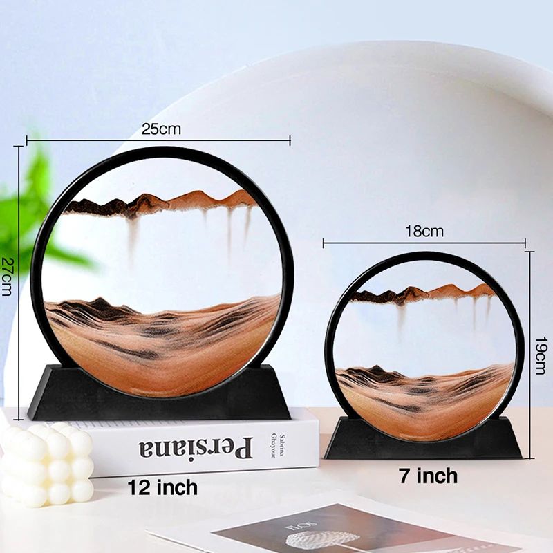 Deep Sea Moving Sand Art Picture – Round Glass 3D Sandscape in Motion Frame (7