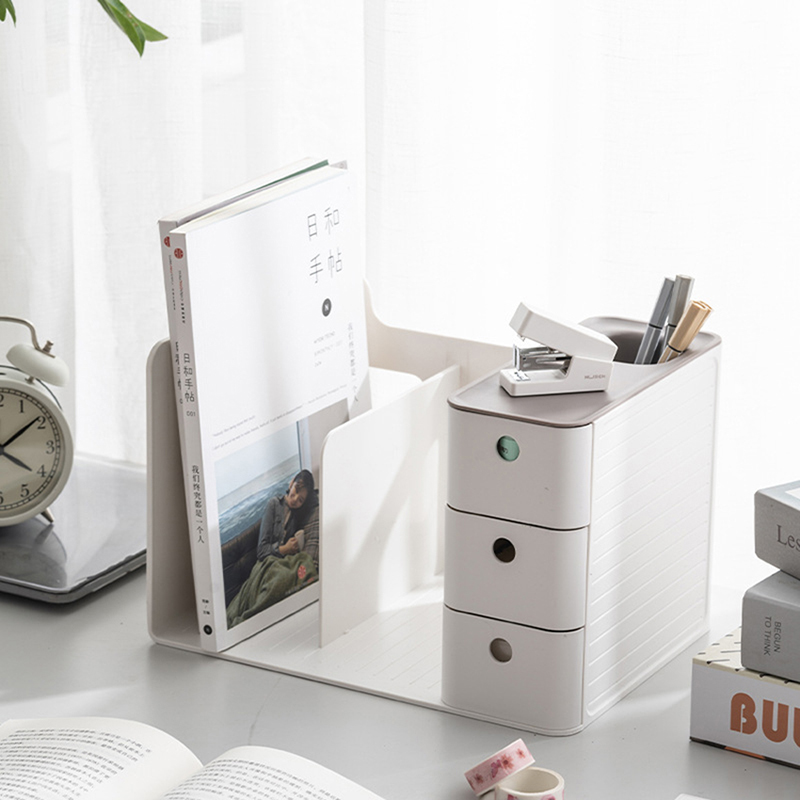 Book Holder Bookends with Two Drawers, Students Desk Organizer, Magazine File Holder, Office Book Support Stand Rack
