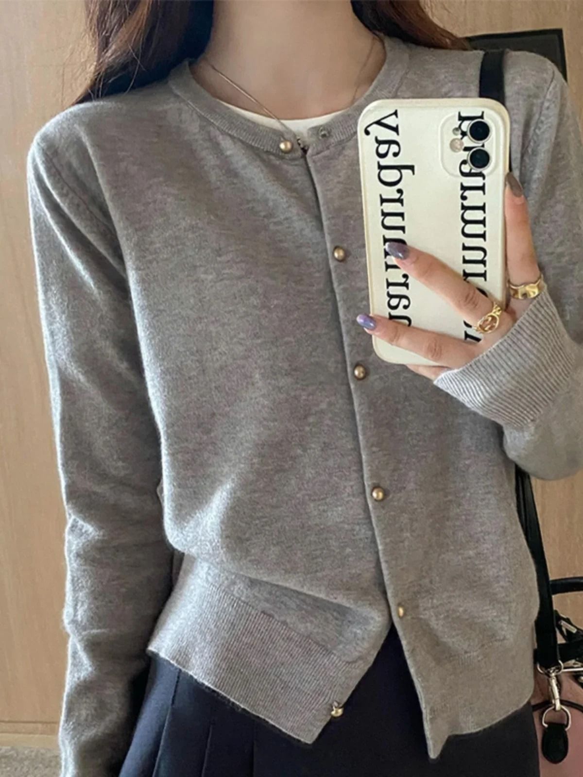 Solid Color Knitted Cardigan Women Long Sleeve Korean Style