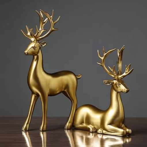 Gold Reindeer Figurine Set Elegant Christmas Table & Home Decor (2pcs)