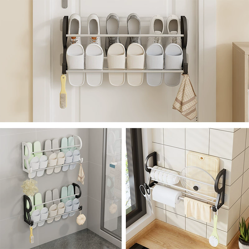 Multifunctional Wall Mounted Shoe Rack No Drilling Space Saving Storage for Bedroom Living Room