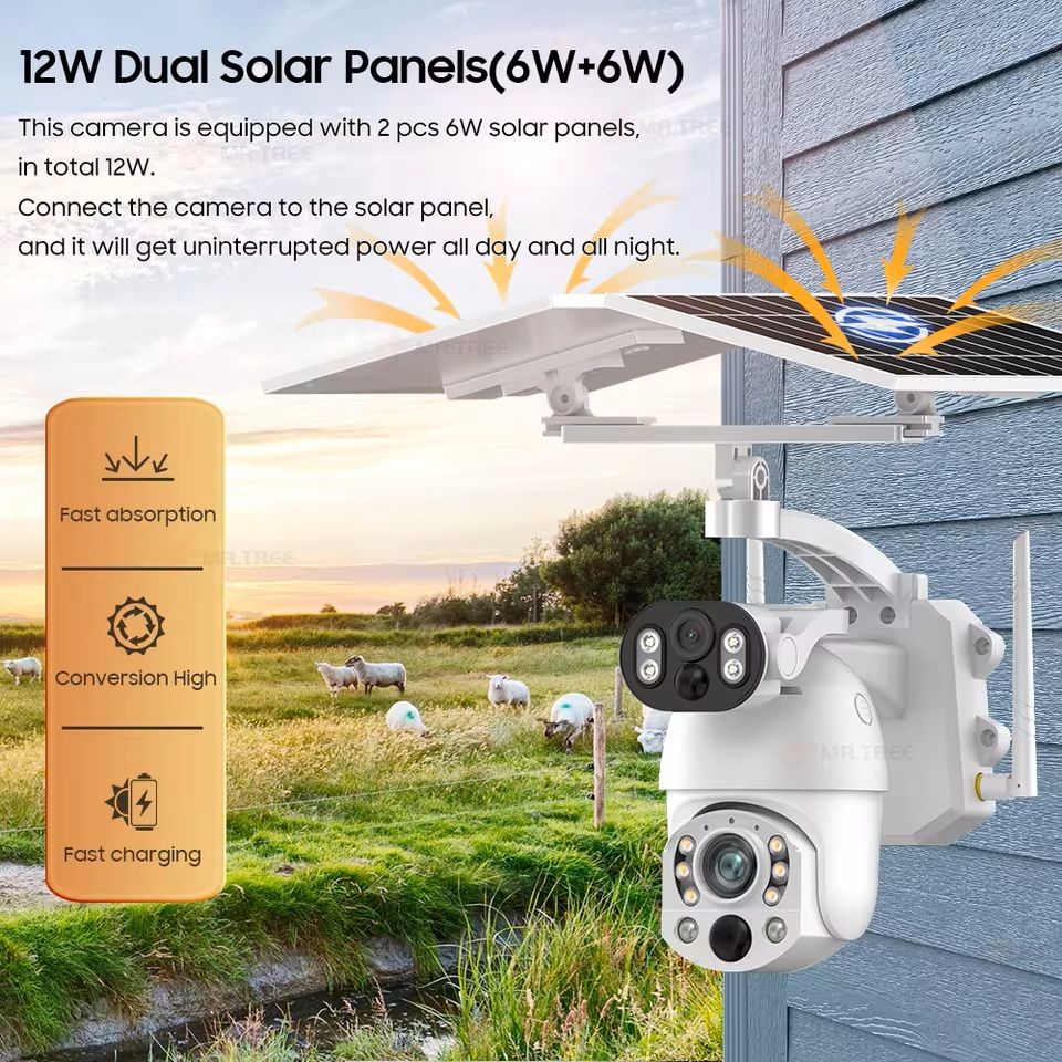 4K Dual Screen Solar PTZ Security Camera with 50X Zoom and Motion Tracking