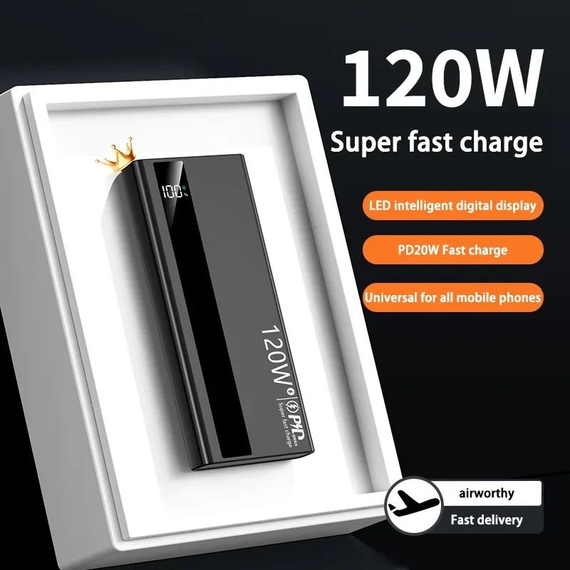 120W Super Fast Charging Power Bank – 200,000mAh Ultra-Capacity Battery for iPhone, Samsung & Huawei
