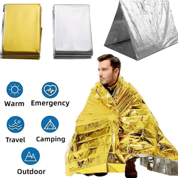 Ultra-Light Emergency Thermal Poncho Blanket – Waterproof Mylar Survival Poncho for Camping, Hiking & Emergency Kits