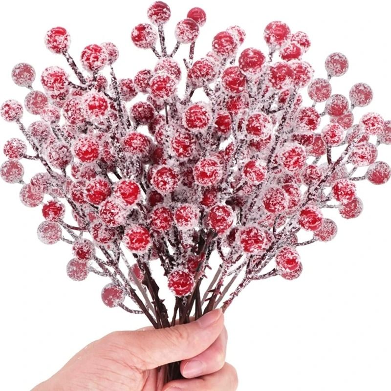 5 or 10 Piece Christmas Snowflake Red Berry Branch Decorations