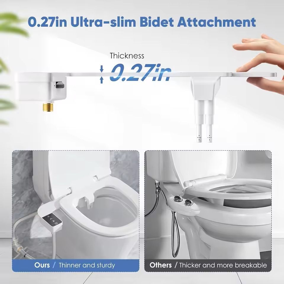 Ultra Thin Non Electric Bidet Toilet Seat Attachment with Side Control and Dual Nozzles