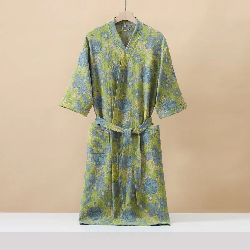 Cotton Printed Kimono Bathrobe Quick Dry Summer Home Wear