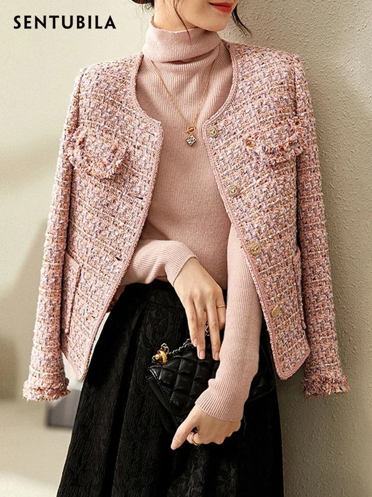 Elegant Textured Tweed Winter Jacket