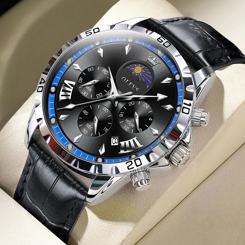 Mens Moon Phase Skeleton Watch with Luminous Hands